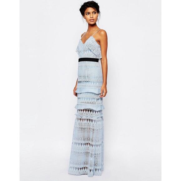 $675 Self-Portrait Blue Teardrop Guipure Lace Maxi Dress - US 8 / UK 12 - Picture 2 of 11